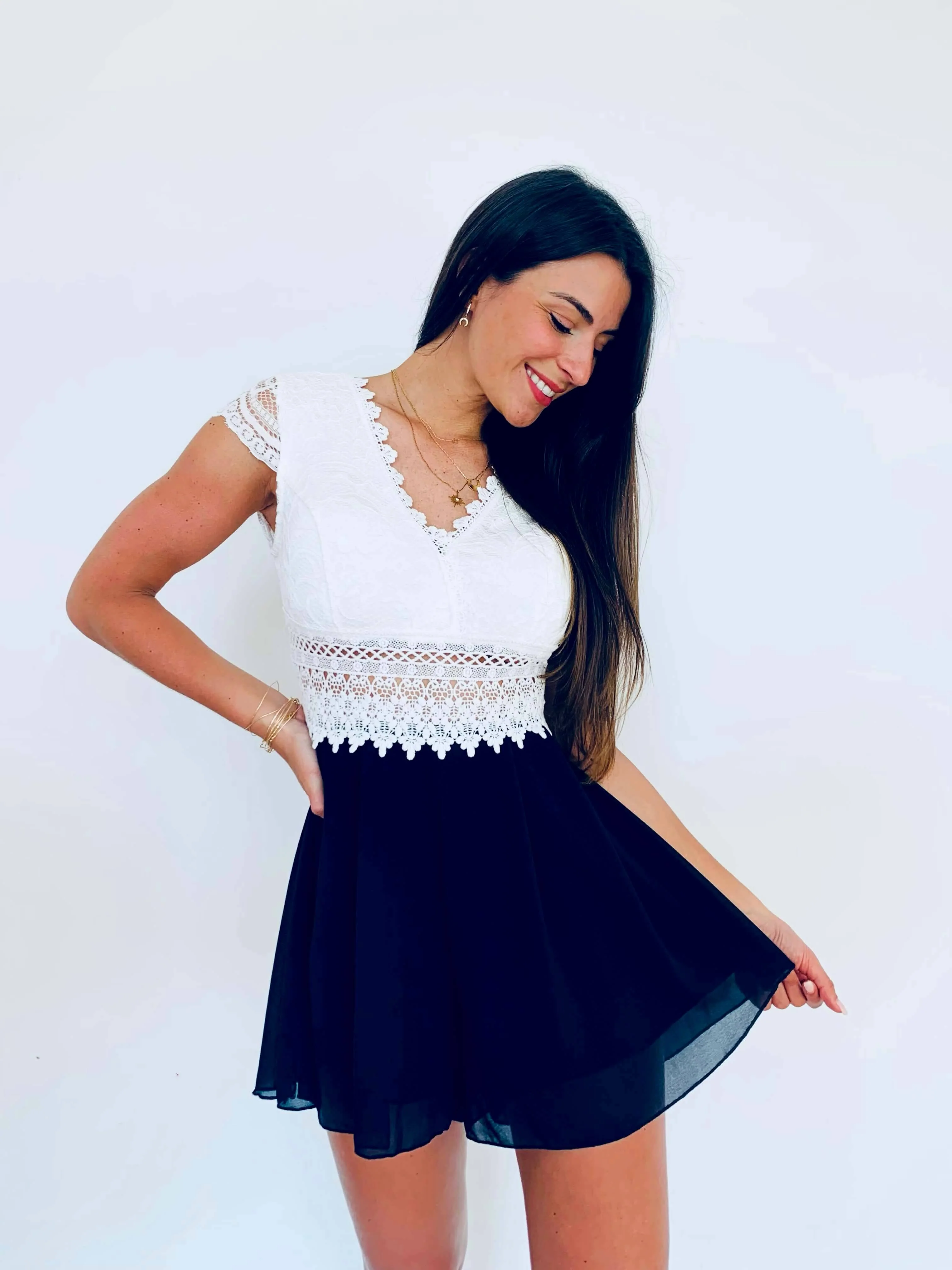 Combishort blanc et noir - CLELIA - Image 3