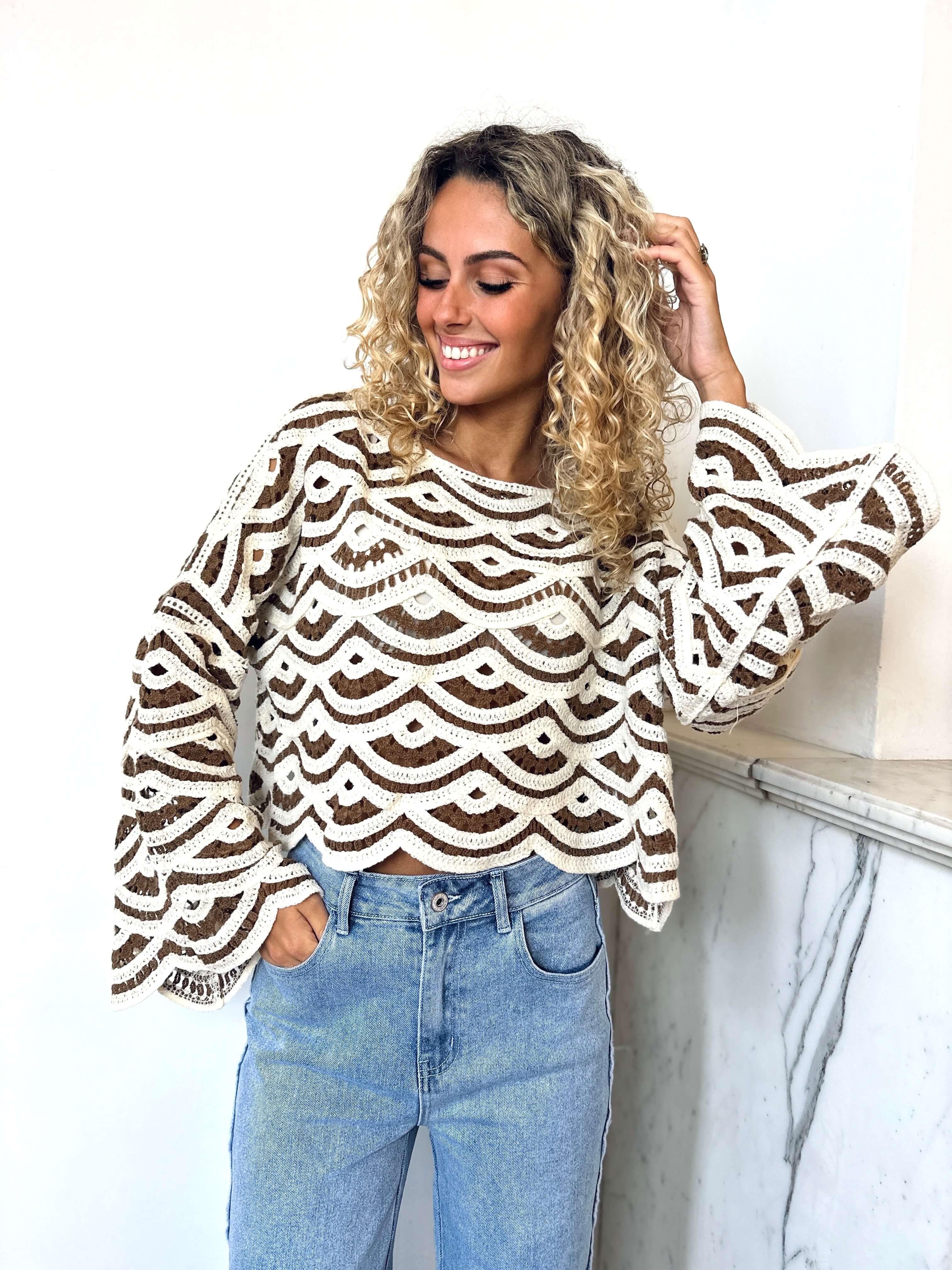 Haut en crochet écru et chocolat - LOLA - Image 3