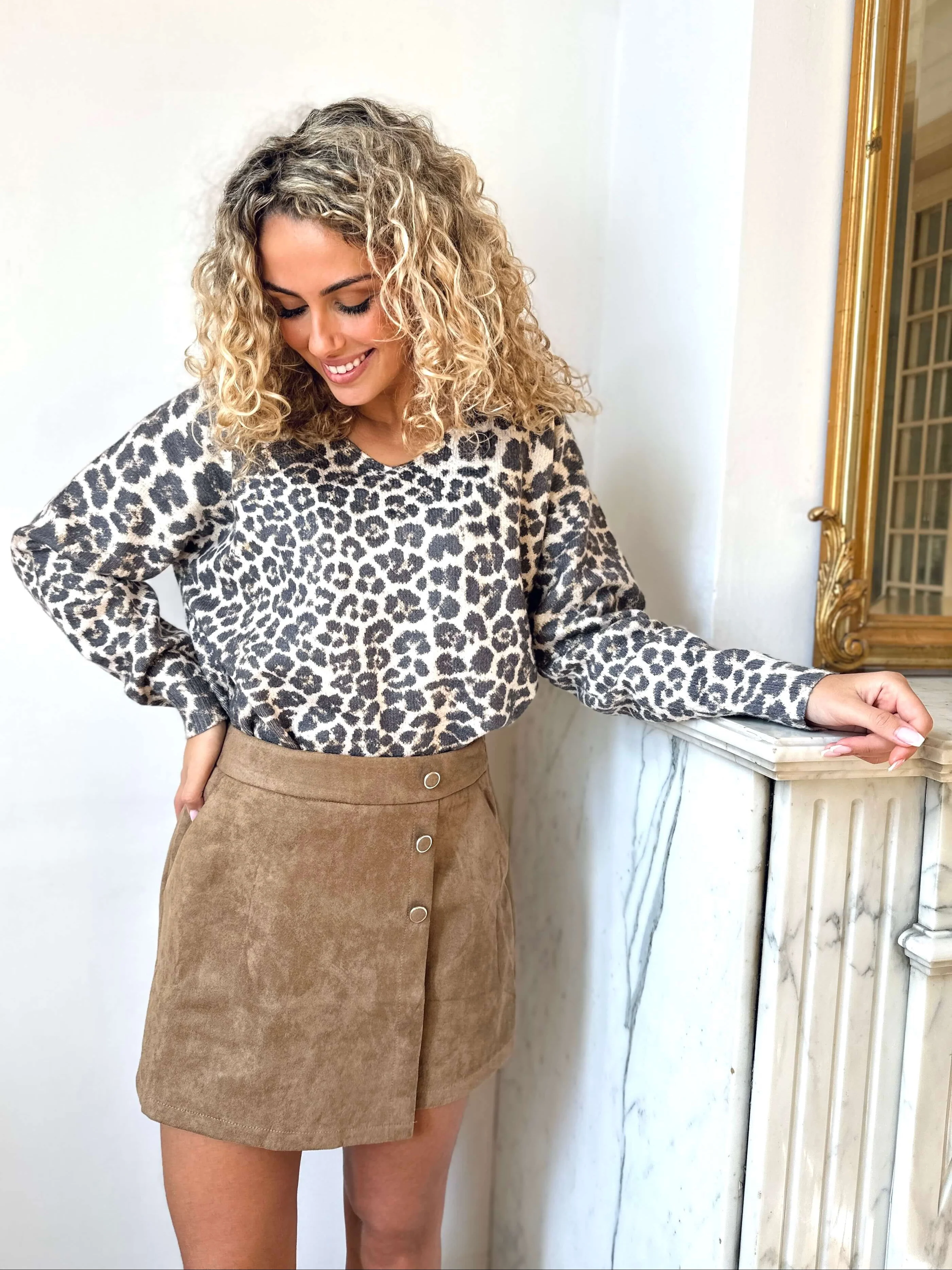 Jupe short taupe - SAVANA - Image 2