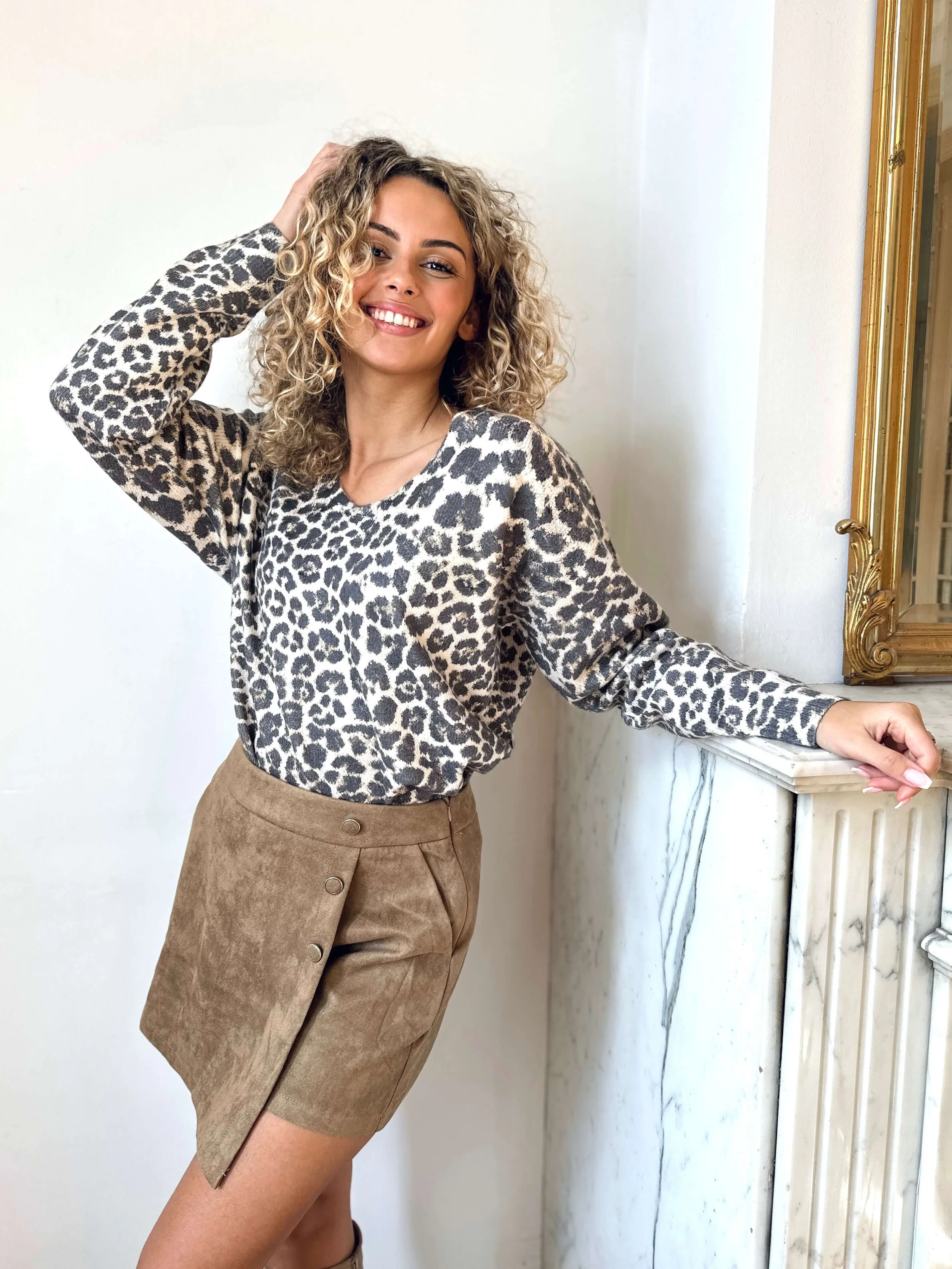 Jupe short taupe - SAVANA - Image 3